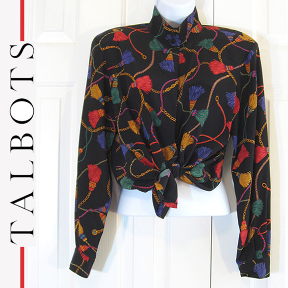 Talbots (vintage) Tops - Talbots | Equestrian/Tassel Print Silk Blouse